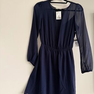 NWT Navy Blue Sheer Chiffon Dress